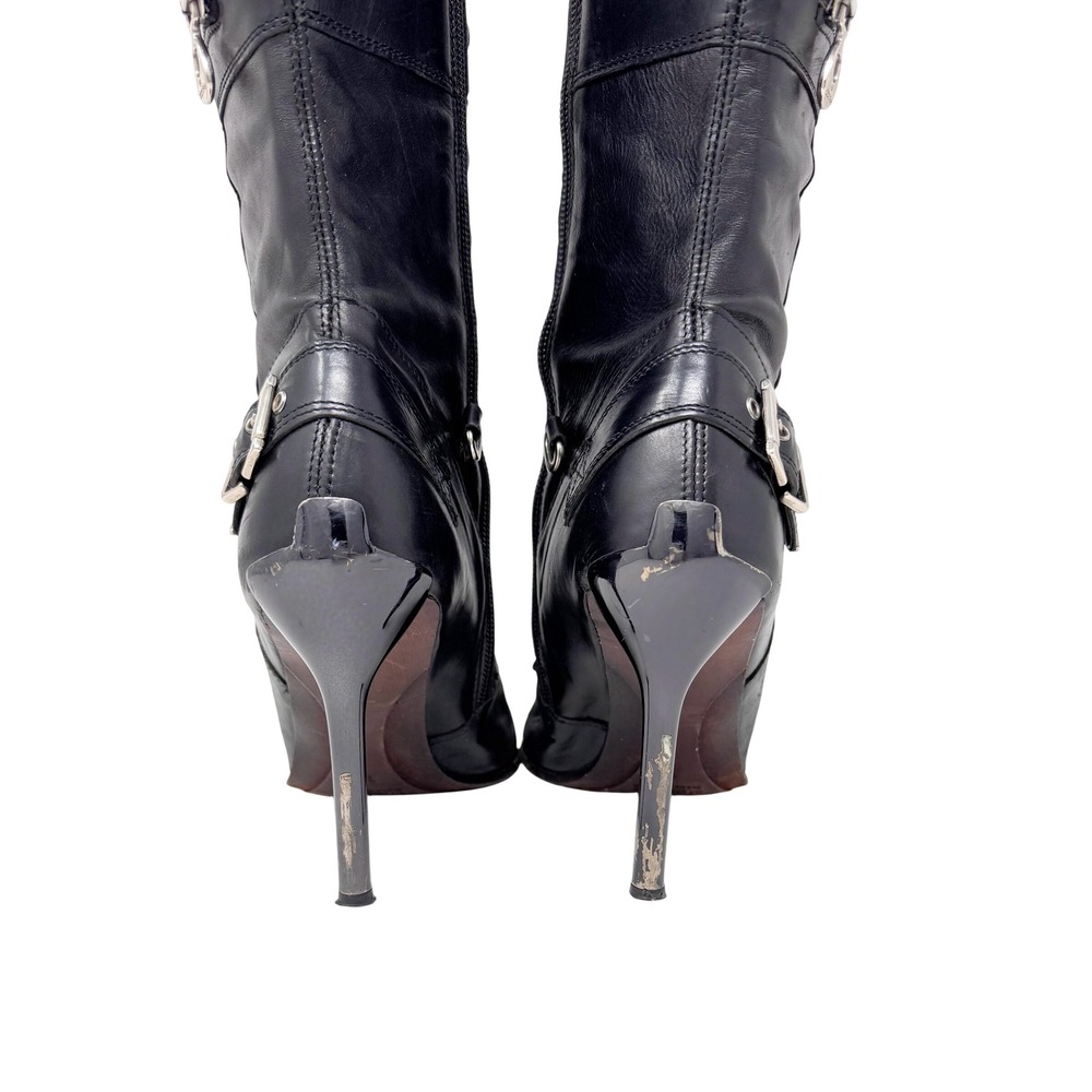 El Dantes Couture Y2K Studded Buckle Knee Stiletto Boots Black Leather EU 38 - Picture 11 of 15